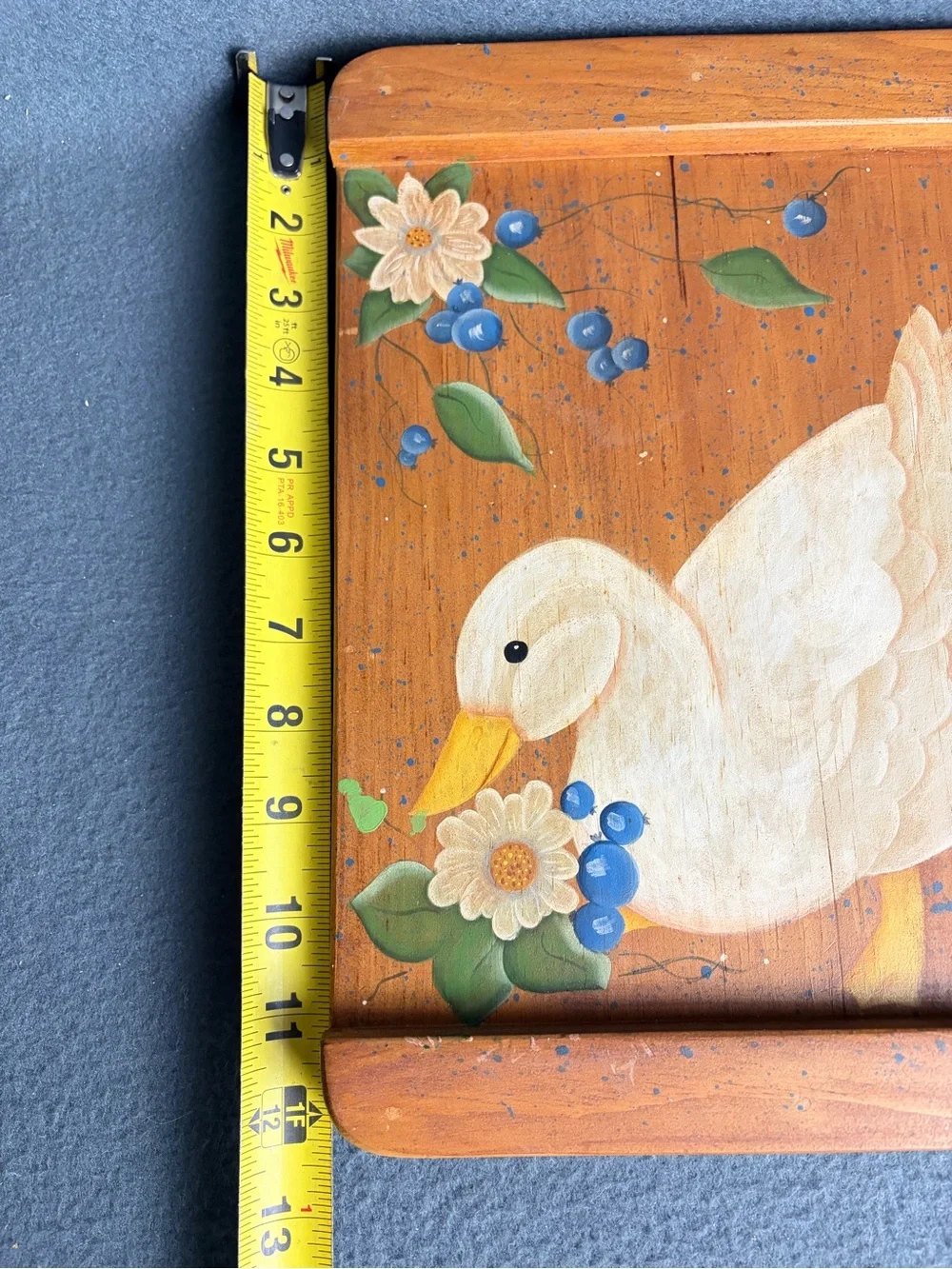 Vintage Cottagecore Hand Painted Wood Goose Wall Decor Floral Folk Art Plaque